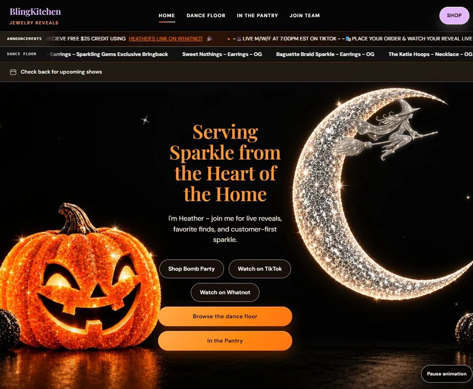 Recorded website header and complete hero from BlingKitchen