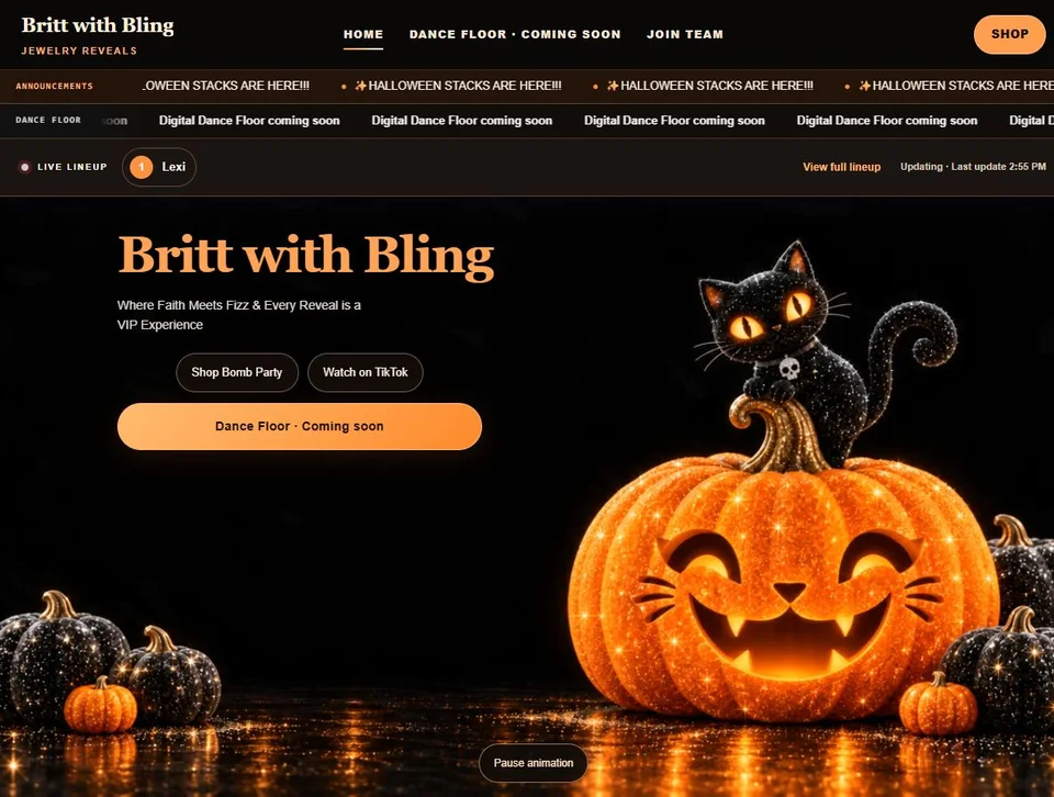 Recorded website header and complete hero from Britt with Bling